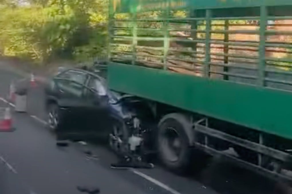 A Hong Kong woman has died after the car she was driving crashed into a truck near the border with mainland China. Photo: Handout