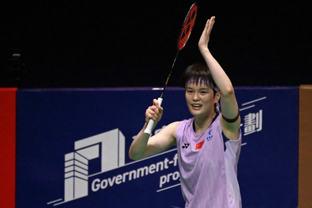 Wang Zhiyi celebrates after overcoming fellow Chinese Han Yue in the Hong Kong Open final. Photo: AFP