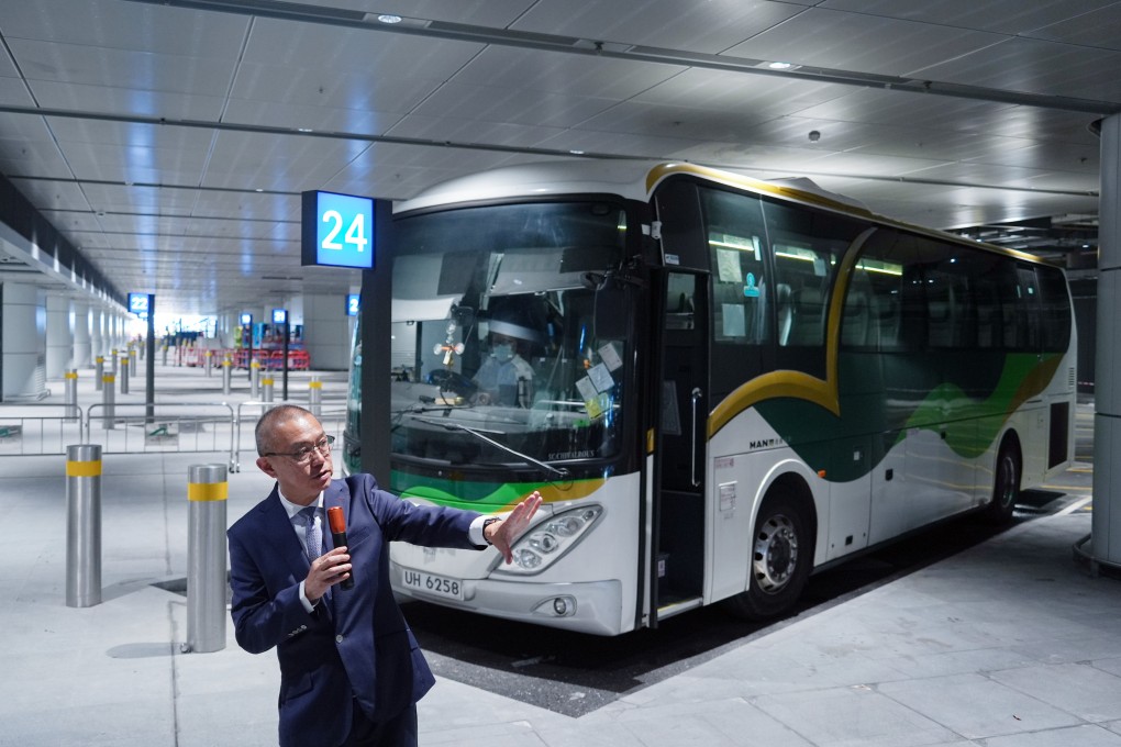 Airport Authority executive director Steven Yiu speaks to the media at the new coach hall of Hong Kong International Airport’s revamped Terminal 2. Photo: Eugene Lee