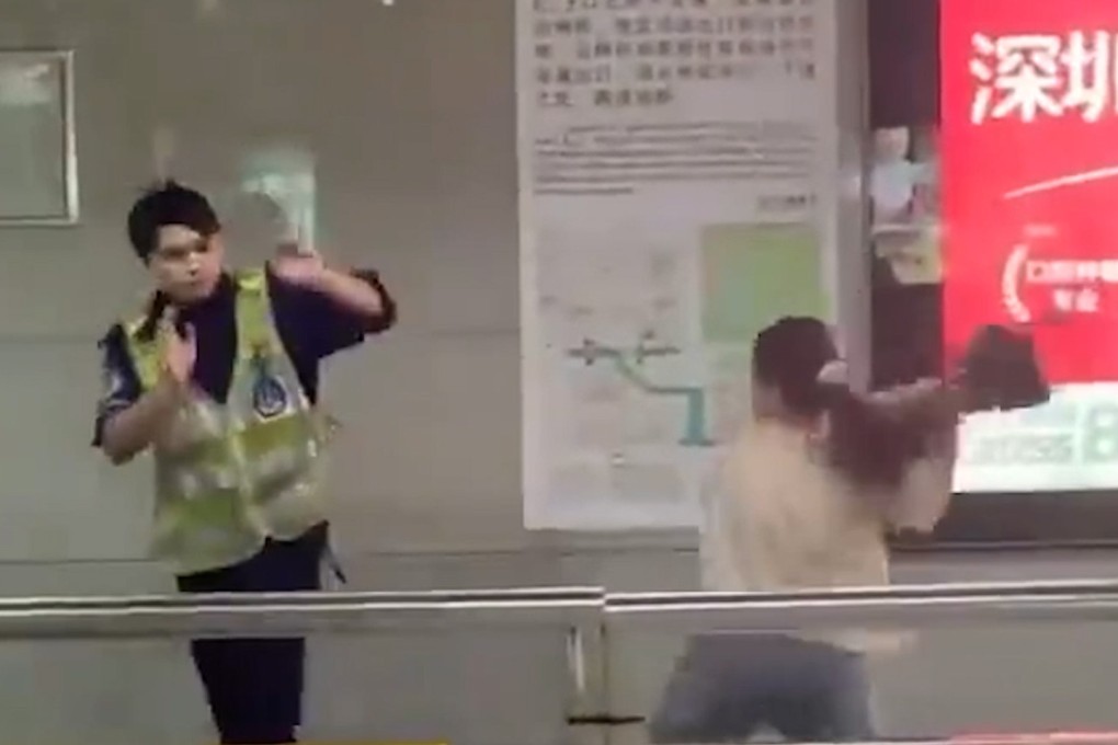 Chinese woman detained for assaulting security guard at Shenzhen metro. Photo: Newsflare