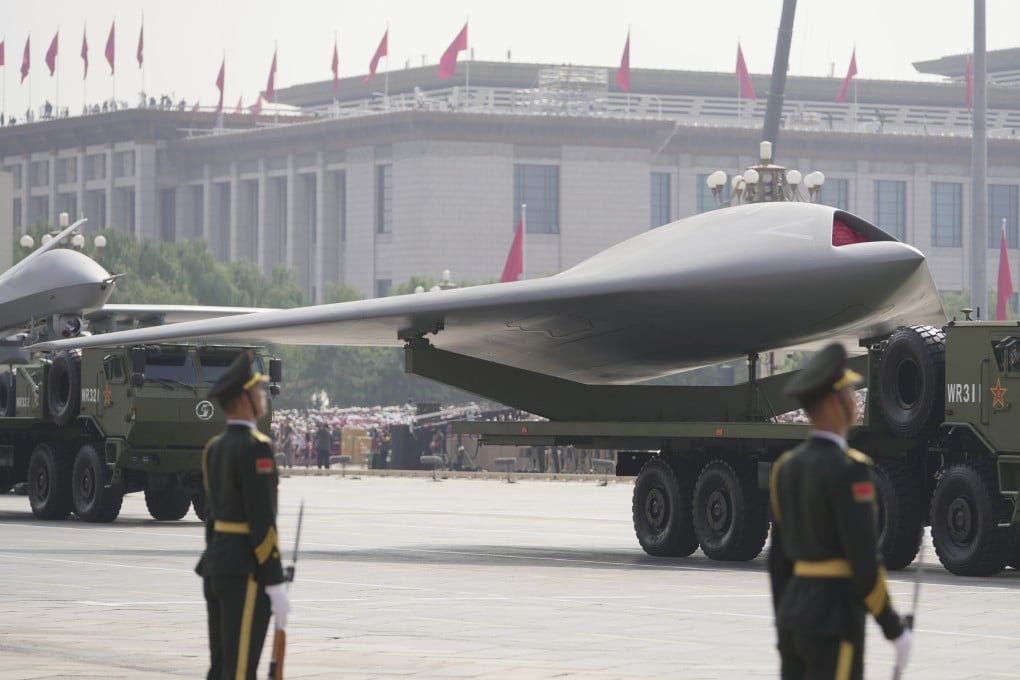 A GJ-11 stealth unmanned combat aerial vehicle appears at China’s Victory Day parade in Beijing on September 3. The aircraft could be the world’s first and only operational ship-based stealth combat drone. Photo: AP