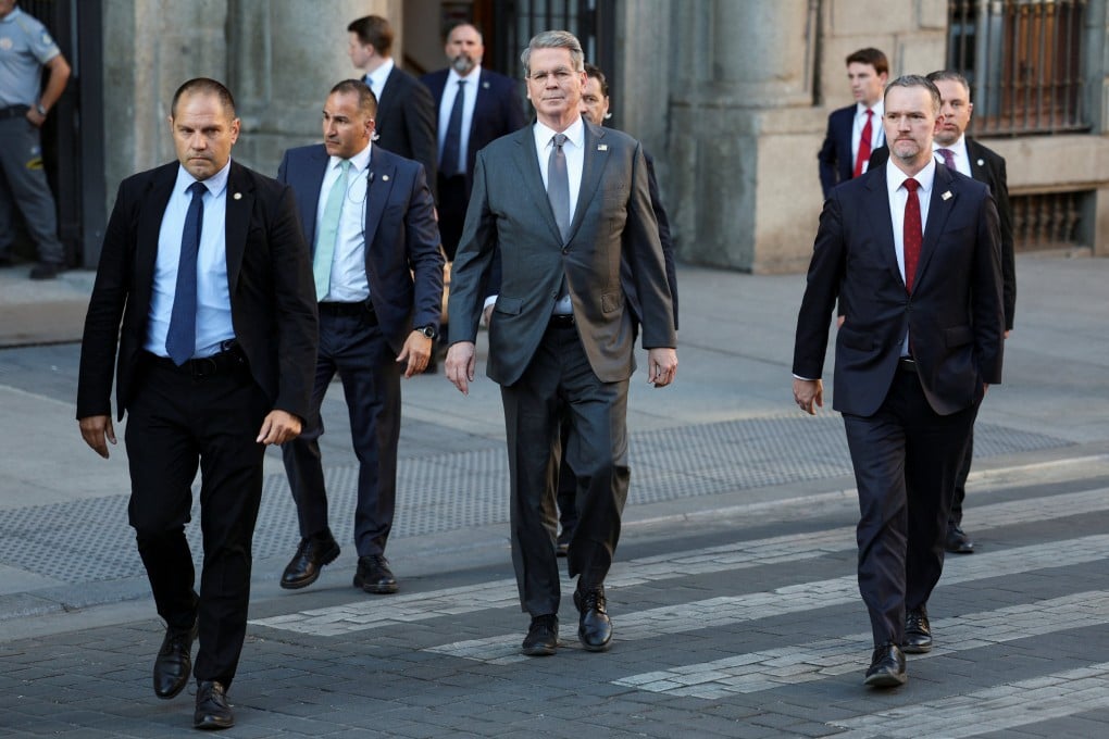 US Treasury Secretary Scott Bessent and US Trade Representative Jamieson Greer walk, on the day of US-China talks on trade, economic and national security issues, in Madrid, Spain on Monday. Photo: Reuters