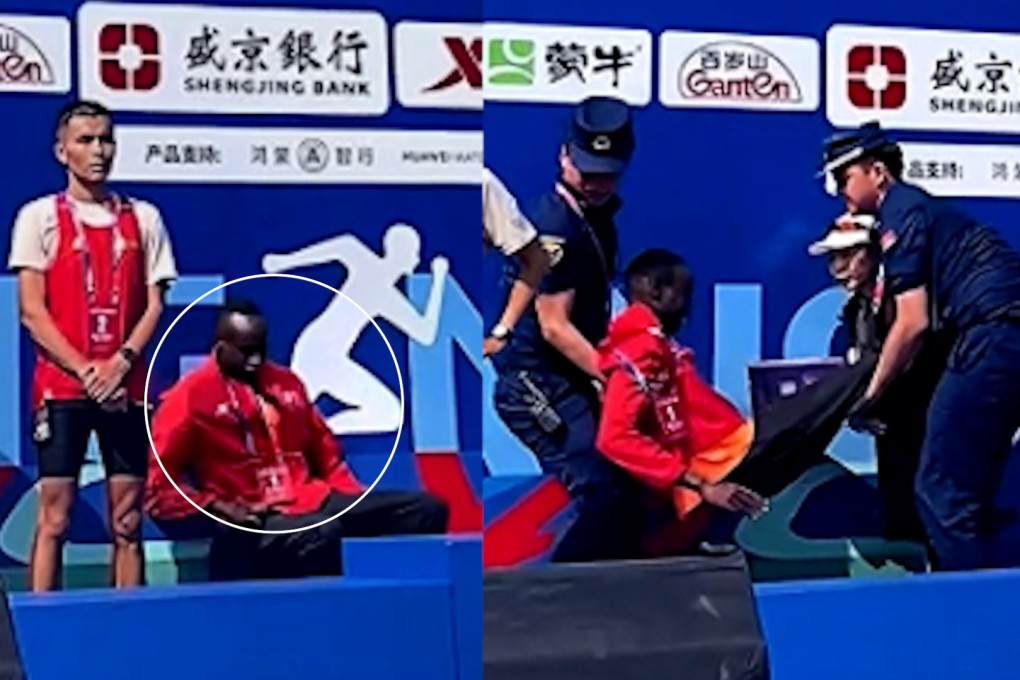 Marathon winner in China faints on podium