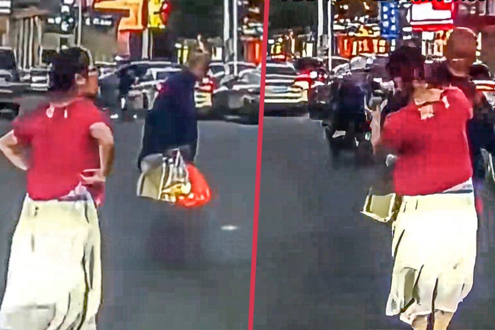 A woman in China who helped an elderly man carry his bags was shocked when he then slapped her in the face. Photo: SCMP composite/Douyin