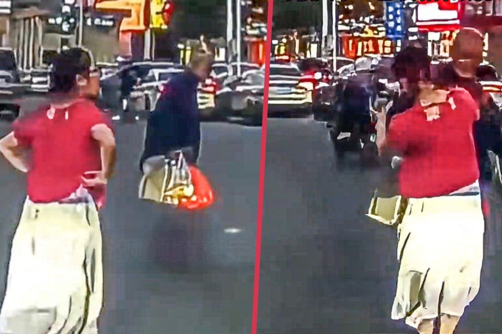 A woman in China who helped an elderly man carry his bags was shocked when he then slapped her in the face. Photo: SCMP composite/Douyin