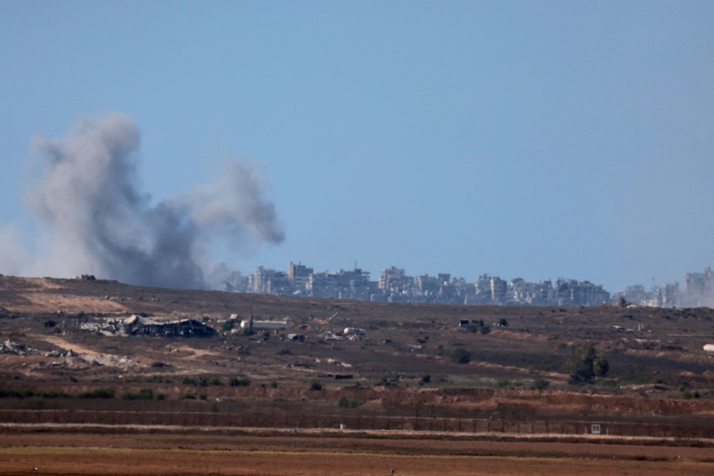 This picture taken from a position at Israel’s border with the Gaza Strip on Tuesday shows smoke billowing amid Israeli bombardment of the besieged Palestinian territory. Photo: AFP