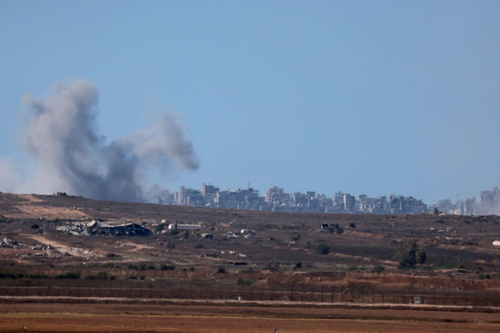 This picture taken from a position at Israel’s border with the Gaza Strip on Tuesday shows smoke billowing amid Israeli bombardment of the besieged Palestinian territory. Photo: AFP