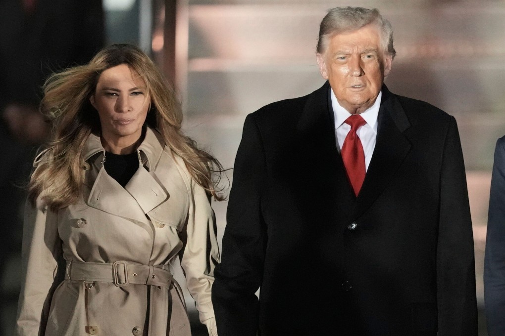 US President Donald Trump and first lady Melania Trump arrive at Stansted Airport near London on Tuesday. Photo: PA via AP