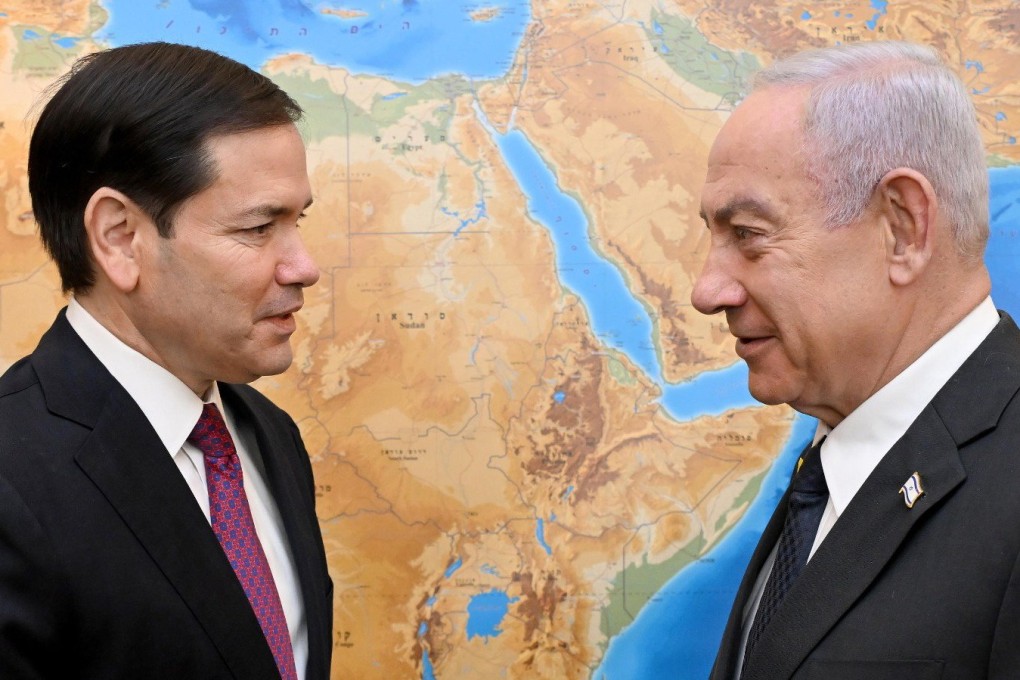Israeli Prime Minister Benjamin Netanyahu and US Secretary of State Marco Rubio (left) speak during their meeting in Jerusalem on Monday. Photo: Israel’s Government Press Office/EPA
