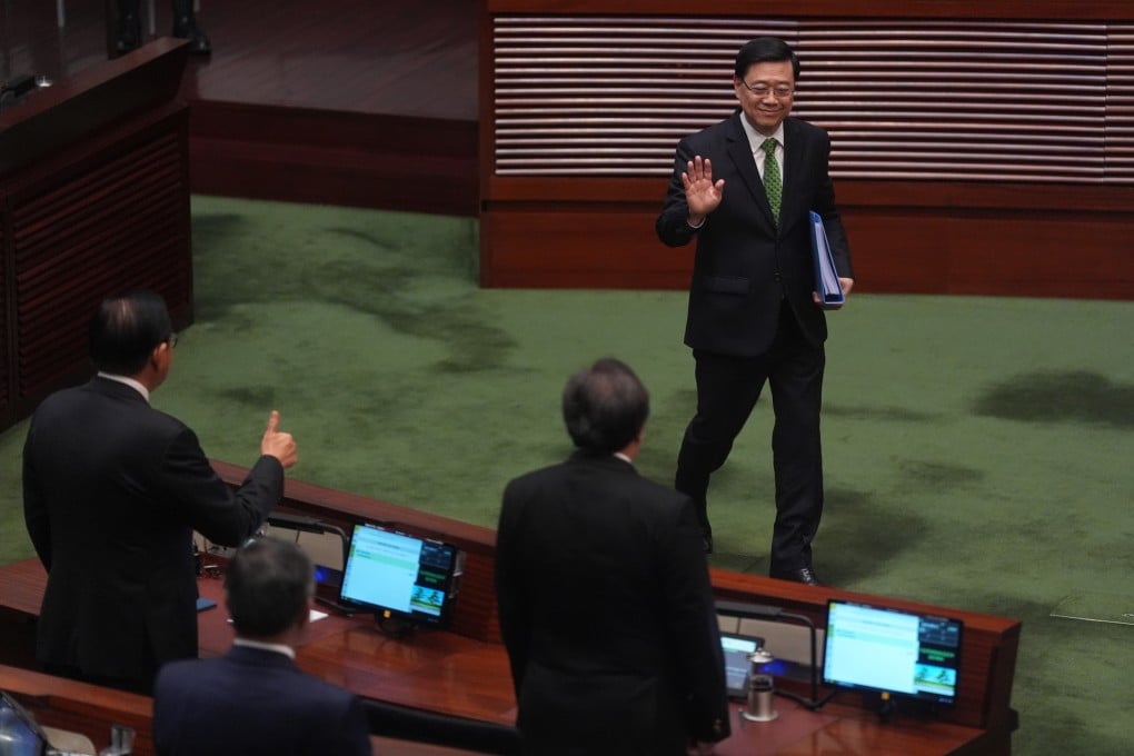 Chief Executive John Lee leaves the Legco chamber after delivering his fourth policy address. Photo: Elson Li