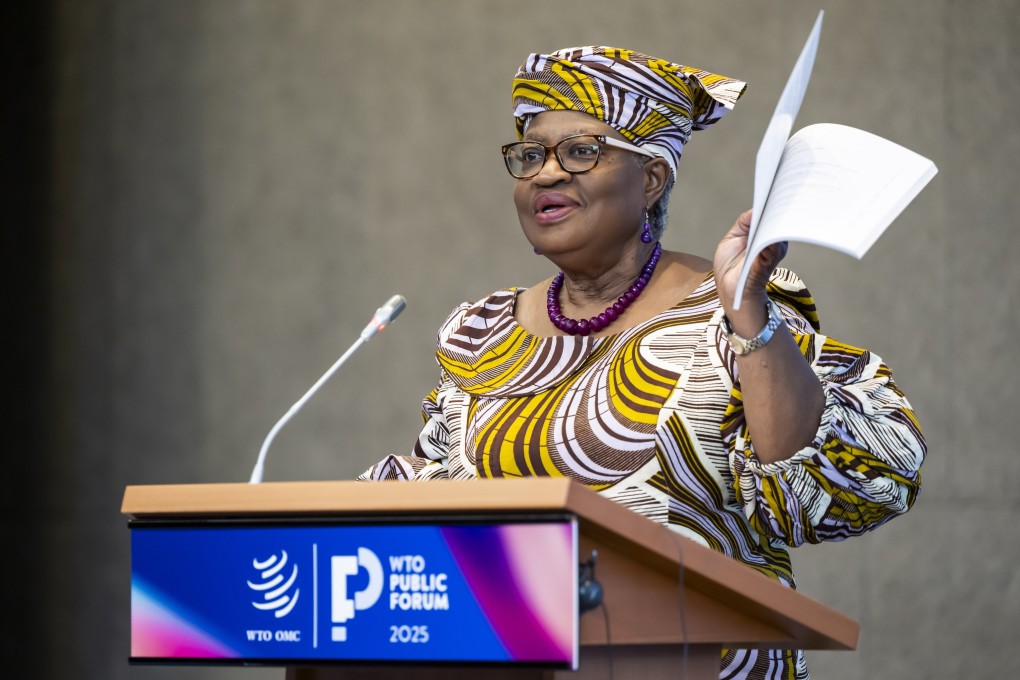 Nigeria’s Ngozi Okonjo-Iweala, Director-General of the World Trade Organization (WTO), speaks during the WTO Public Forum at the organization’s headquarters in Geneva, Switzerland on Wednesday. Photo: EPA