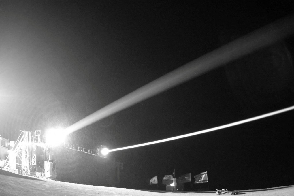 Israel’s Iron Beam laser anti-missile interception system is seen in action in an image released on Wednesday. Photo: Israel Defence Ministry via Reuters