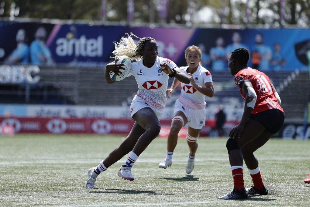 Julia Mibuy Mba Oyana in Challenger Series action against Kenya in the match before she tore her right anterior cruciate ligament. Photo: World Rugby