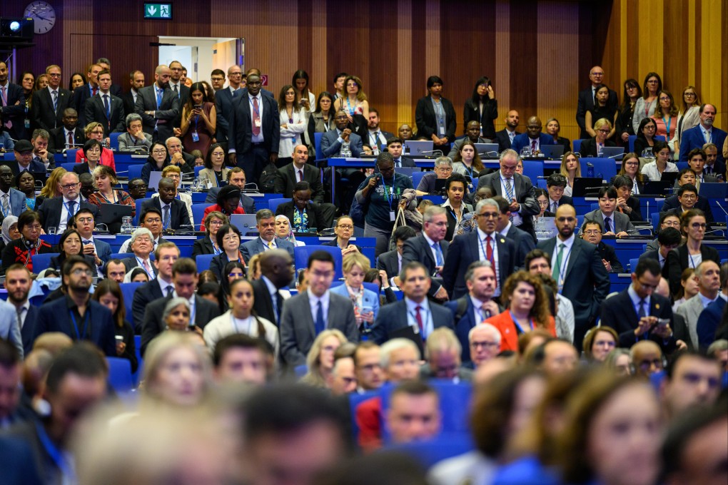 Delegates attend the 69th IAEA General Conference in Vienna, Austria, on Monday. Photo: EPA