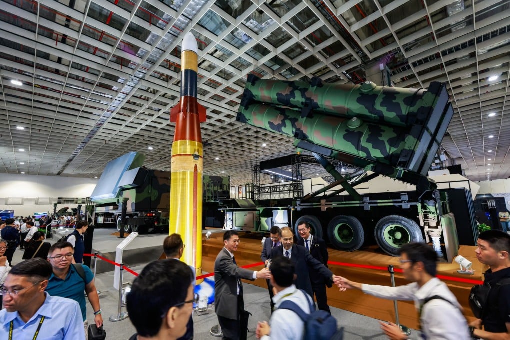 The biennial Taipei Aerospace & Defence Technology Exhibition, featuring over 400 exhibitors from 14 countries, has taken on added significance this year amid heightened cross-strait tensions and Taiwan’s drive to expand its defence industry. Photo: EPA