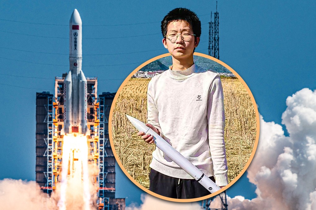 A Chinese village teenager, passionate about rocketry, self-taught in building rockets with affordable materials, successfully launched a rocket to 400 metres. Photo: SCMP composite/Xinhua/Toutiao