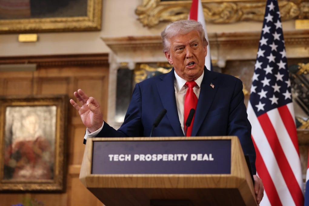 US President Donald Trump speaks during a press conference during their visit to Chequers, the country residence of the UK Prime Minister in Aylesbury, Britain on Thursday. Photo: EPA