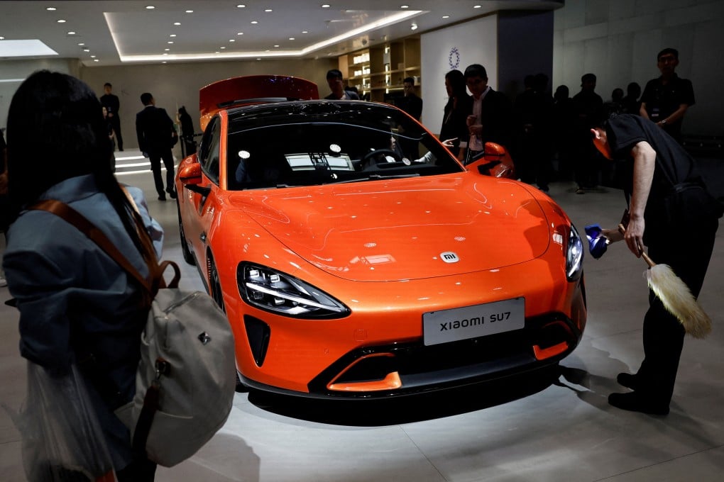 A Xiaomi SU7 electric vehicle displayed at the Auto China 2024 expo in Beijing. Photo: Reuters