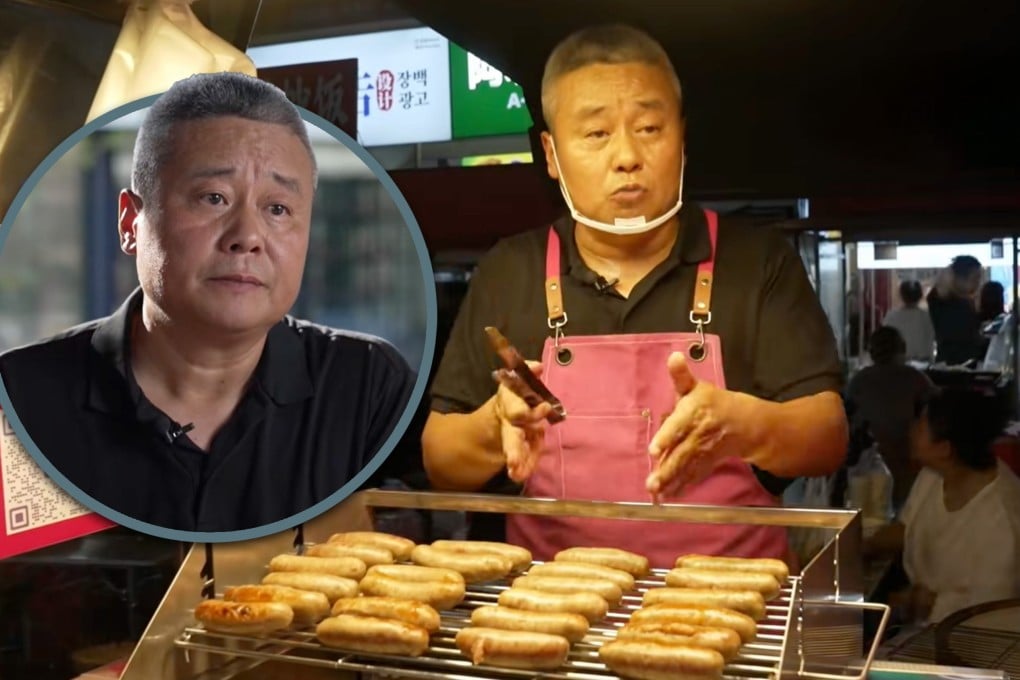 A bankrupt Chinese businessman who went US$6 million into debt has made a comeback with a roasted sausage stall, inspiring many with his resilience. Photo: SCMP composite/Douyin