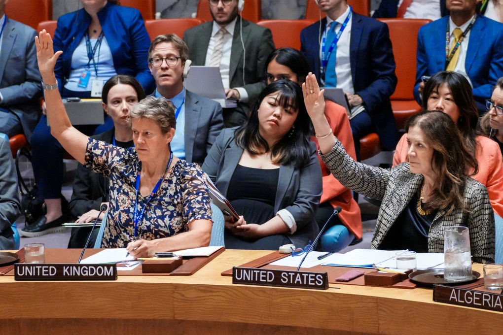 Members of the UN Security Council vote against a resolution that would permanently lift sanctions on Iran at the UN headquarters in New York on Friday. Photo: Reuters