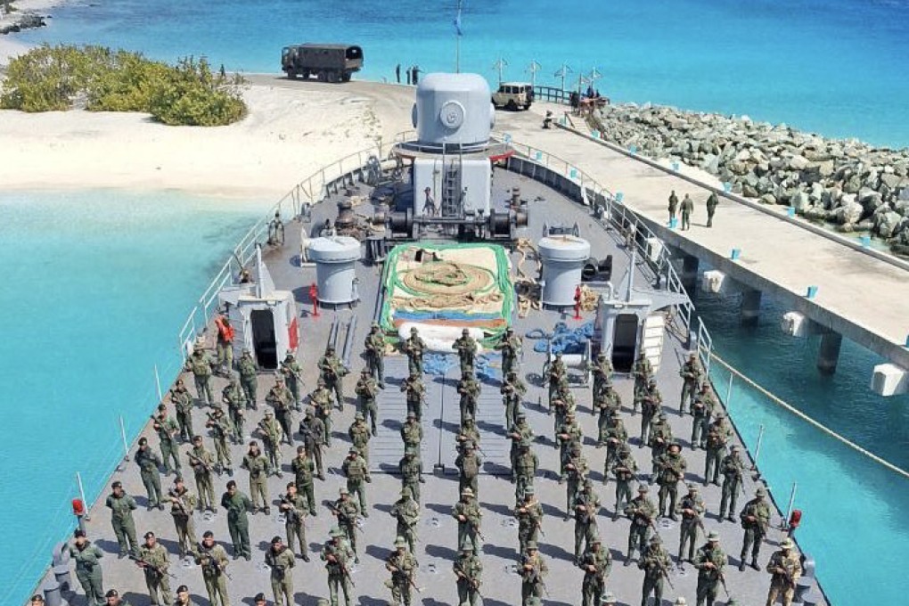 Venezuelan soldiers on the deck of a warship during a military exercise on the Caribbean island of La Orchila on Thursday. Photo: CEOFANB/AFP