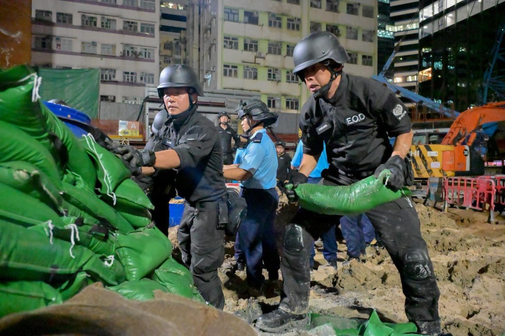 Authorities continue the disposal operation of a 1,000lb wartime bomb at a construction site in Quarry Bay. Photo: Handout