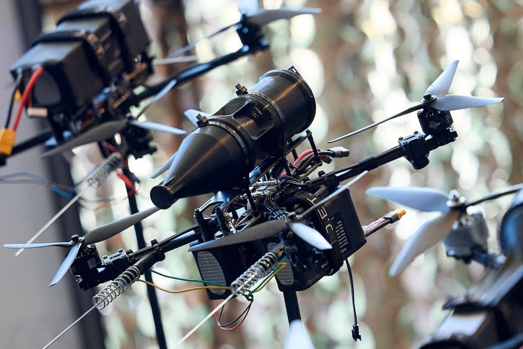 Drones are exhibited during the Defence Tech Valley summit in Lviv, Ukraine, on Wednesday. Photo: Brave1 via AFP