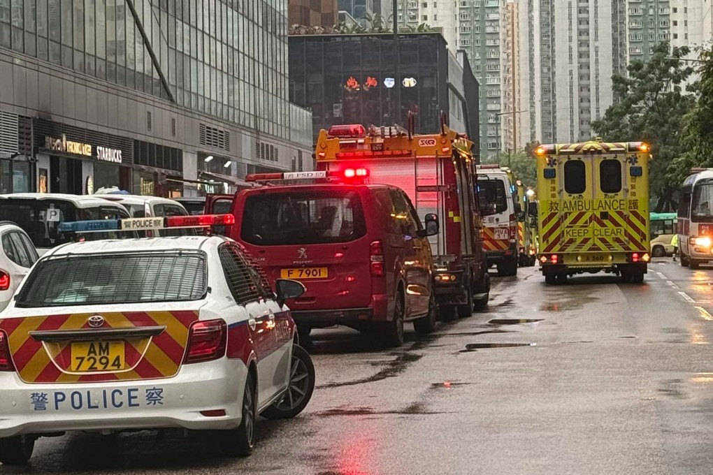 Emergency service vehicles are seen outside Kings Wing Plaza 2 in Shek Mun, Sha Tin. Photo: Handout
