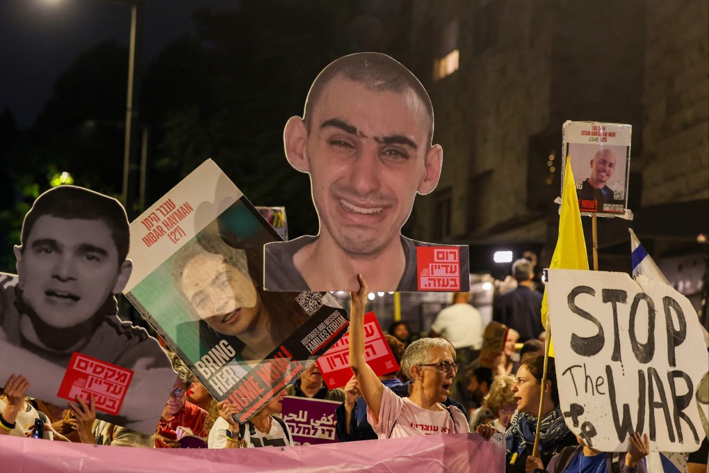 Relatives of Israeli hostages take part in an anti-government protest in Jerusalem on Tuesday. Photo: AFP