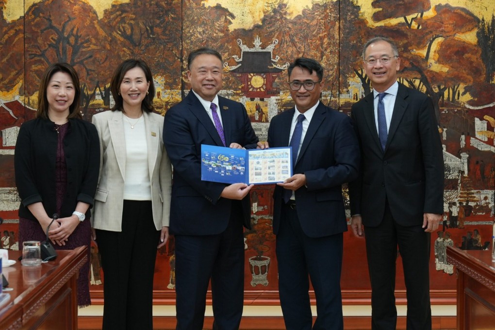 Federation of Hong Kong Industries chairman Anthony Lam (third from left) and other delegates, including Mary Huen, head of the Hong Kong Association of Banks (second from left) and Eddie Yue (right), chief executive of the Hong Kong Monetary Authority, during a trip to Vietnam in September. Photo: Federation of Hong Kong Industries