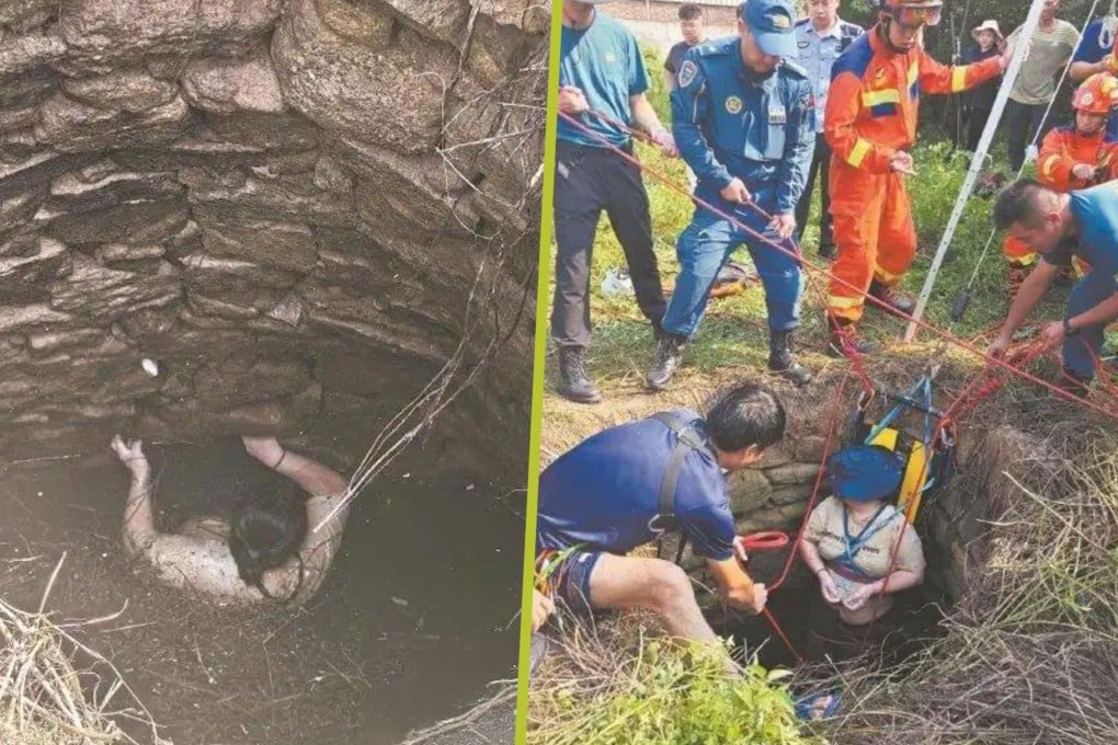 A woman fell into an abandoned well, surrounded by snakes, and clung to the wall for 54 hours before rescue. Photo: SCMP composite/ycwb.com