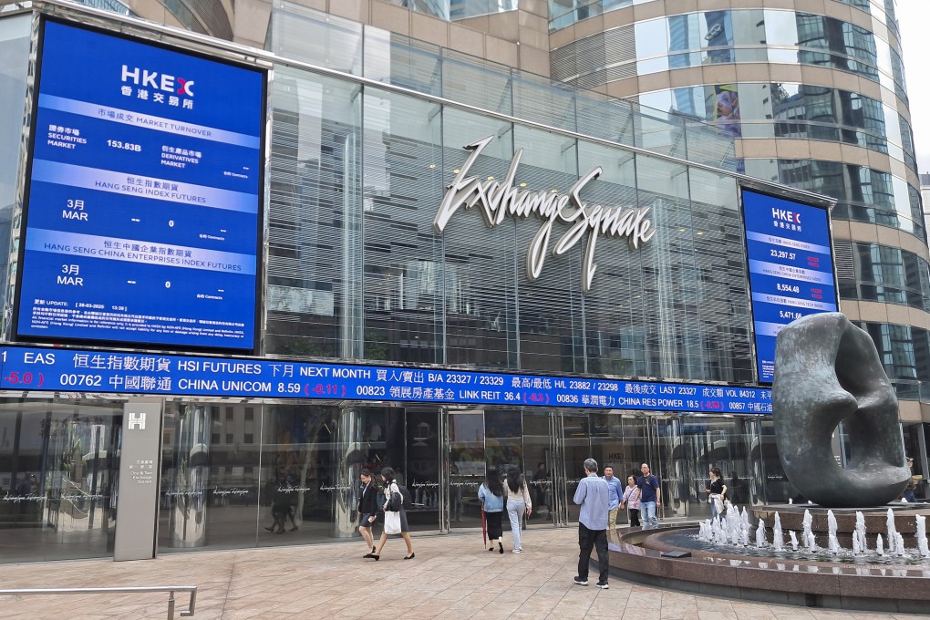 People walk in Exchange Square in Central, home of Hong Kong’s bourse operator, on March 28, 2025. Photo: Matthew Miller