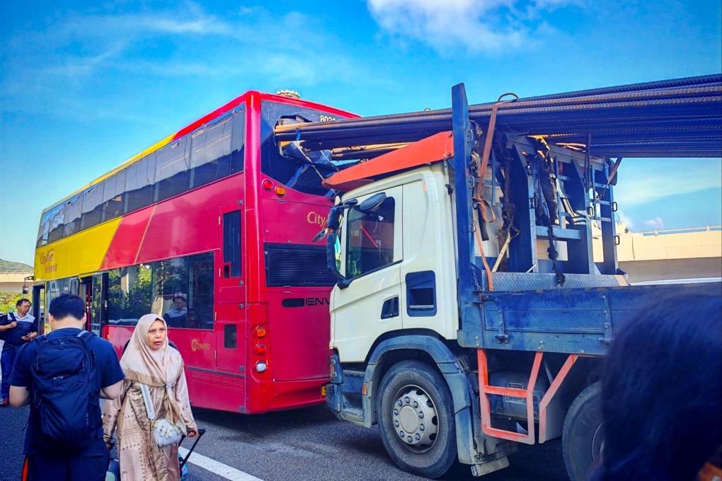 Pictures circulating online showed bundles of steel bars had shattered the upper deck’s rear windows. Photo: Handout