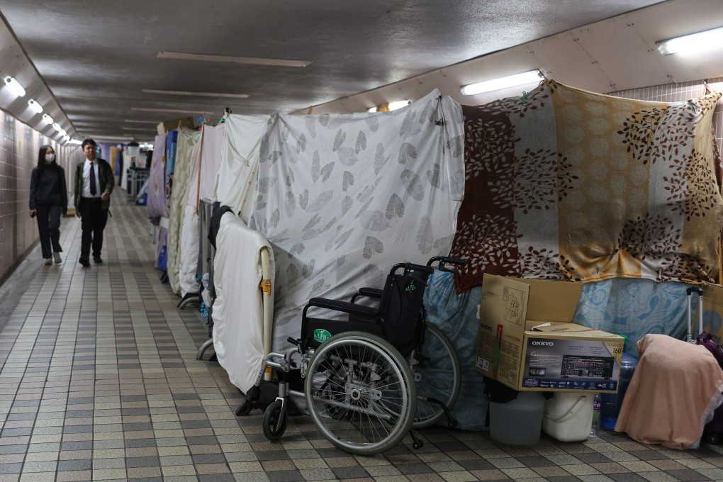 Sheets are put up by homelss people in a subway in Happy Valley. Photo: Edmond So