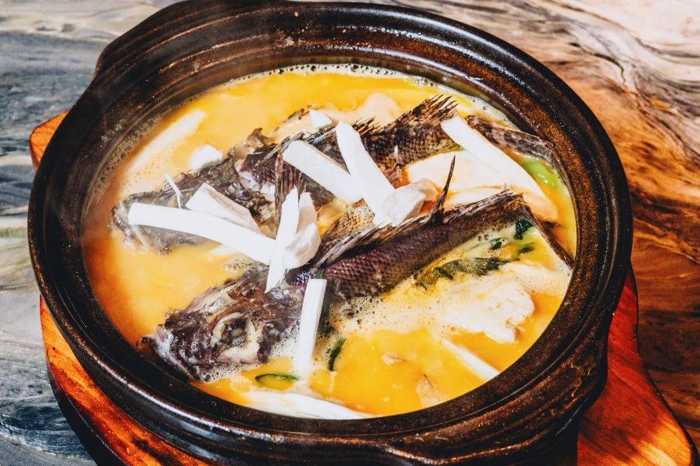 Braised stone fish with termite mushroom in yellow sauce at Furong, a Hunan restaurant in Sheung Wan, Hong Kong. Photo: Handout