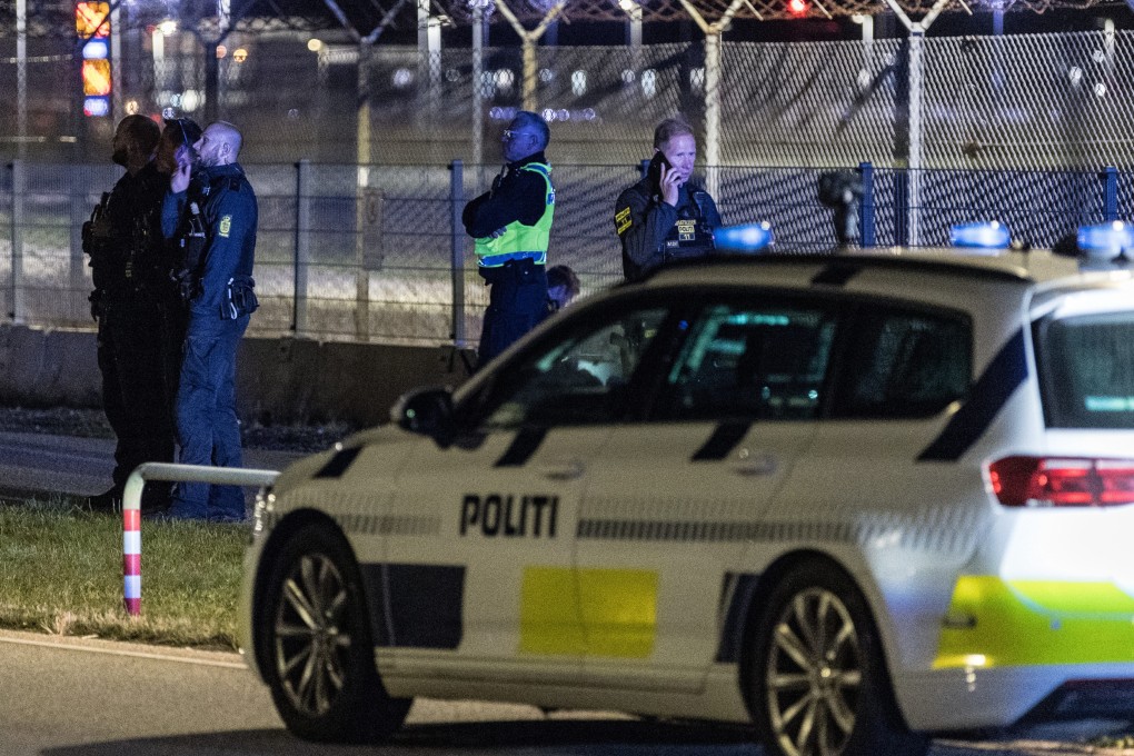 Danish police patrol Copenhagen Airport, in Denmark on Monday. Photo: AP
