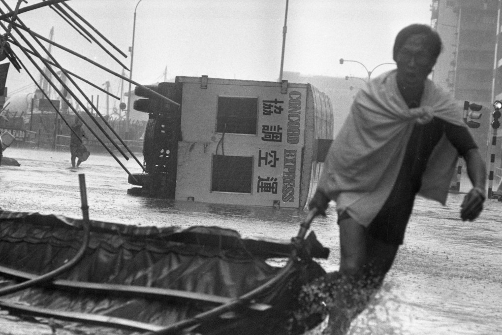 A lorry lying on its side after Typhoon Hope hit Hong Kong on August 2, 1979. Photo: Chan Kiu