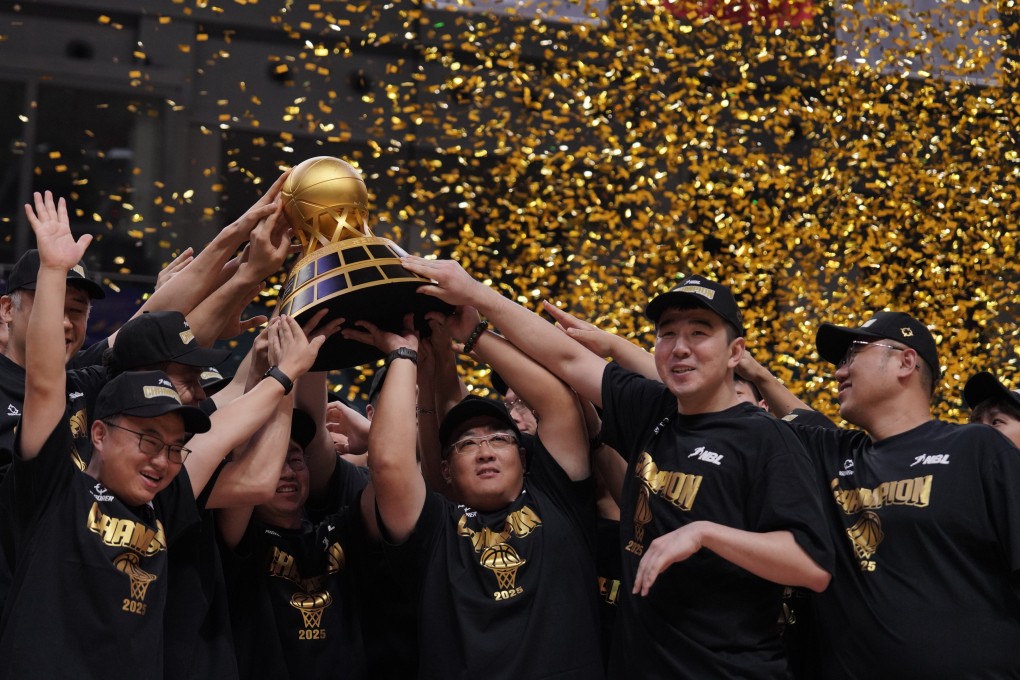 Hong Kong Bulls lift the NBL trophy after successfully defending their title in Changsha. Photo: Handout