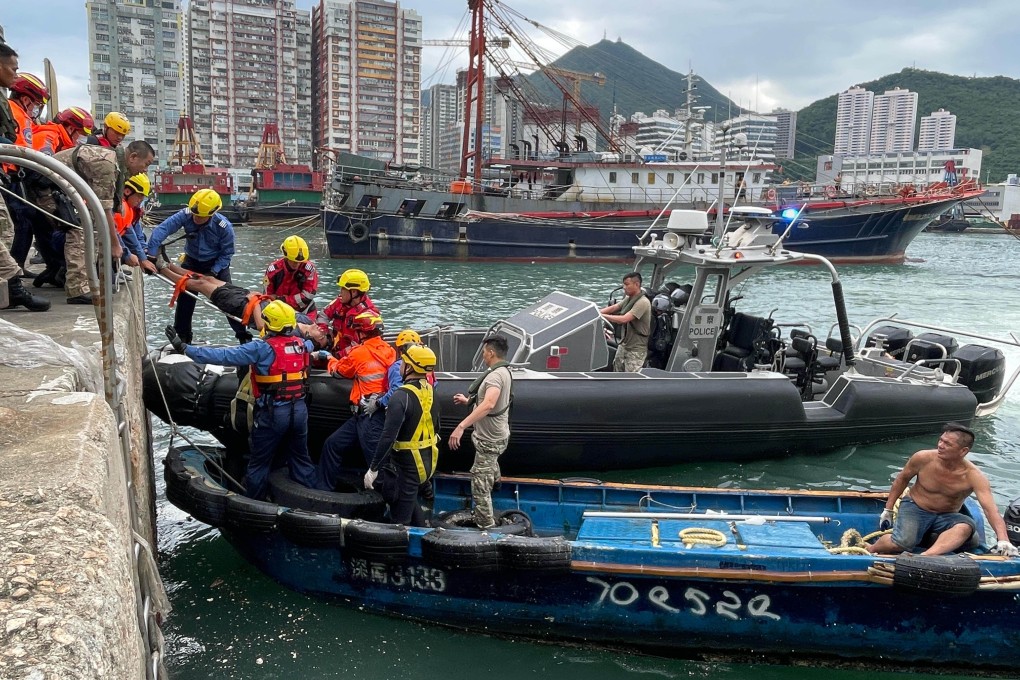A man, woman and their five-year-old son had to be rescued from the sea after the latter two were swept in by a wave during the No 8 warning signal for Super Typhoon Ragasa. Photo: Handout