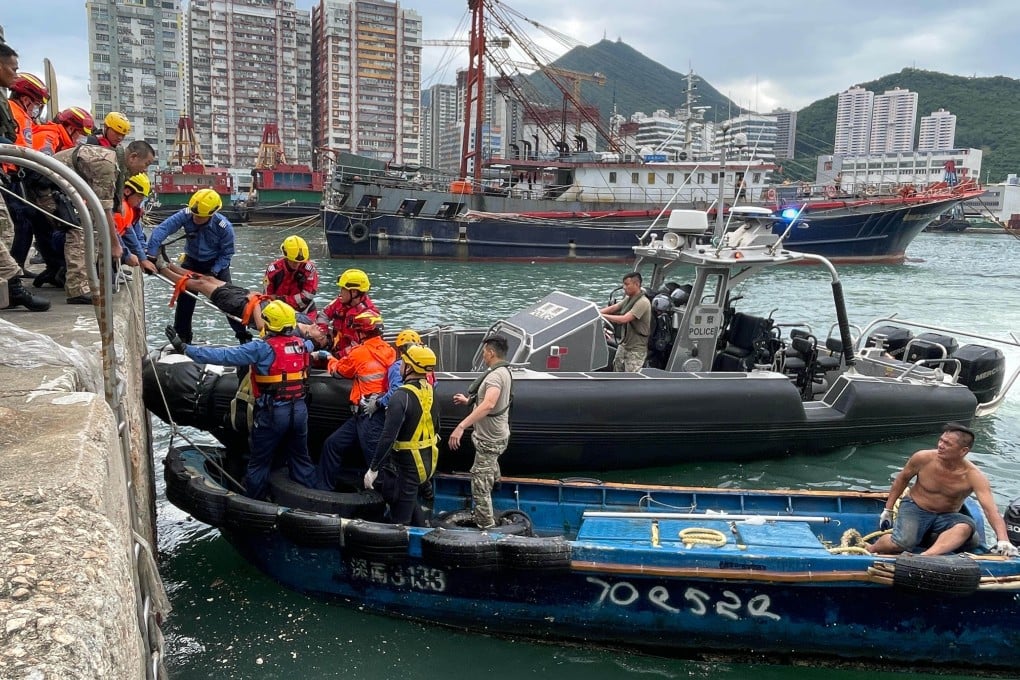 A man, woman and their five-year-old son had to be rescued from the sea after the latter two were swept in by a wave during the No 8 warning signal for Super Typhoon Ragasa. Photo: Handout