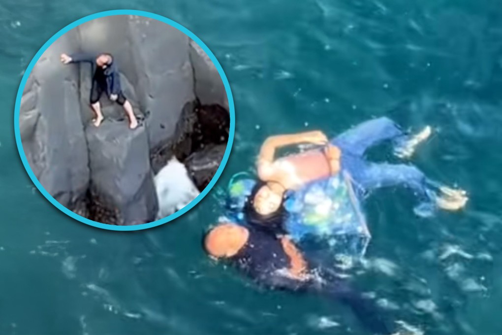 A 54-year-old Chinese tourist in Japan, despite recovering from collarbone surgery, bravely rescued a drowning woman when rescuers couldn’t reach her in time. Photo: SCMP composite/Douyin