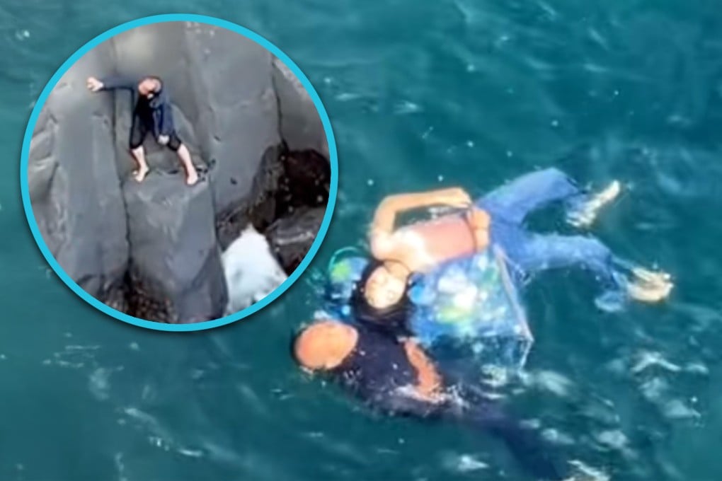 A 54-year-old Chinese tourist in Japan, despite recovering from collarbone surgery, bravely rescued a drowning woman when rescuers couldn’t reach her in time. Photo: SCMP composite/Douyin