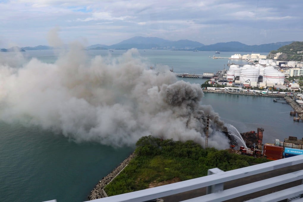 A fire has broken out at a recycling site in Tsing Yi near Stonecutters Bridge. Photo: Sun Yeung