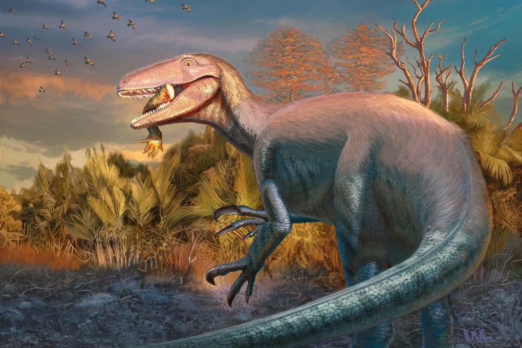 An artist’s impression of the Cretaceous meat-eating dinosaur Joaquinraptor, whose fossilized remains were unearthed in Argentina’s Patagonia region, is shown in this image released on September 23, 2025. Andrew McAfee/Carnegie Museum of Natural History/Handout via REUTERS THIS IMAGE HAS BEEN SUPPLIED BY A THIRD PARTY. NO RESALES. NO ARCHIVES.
