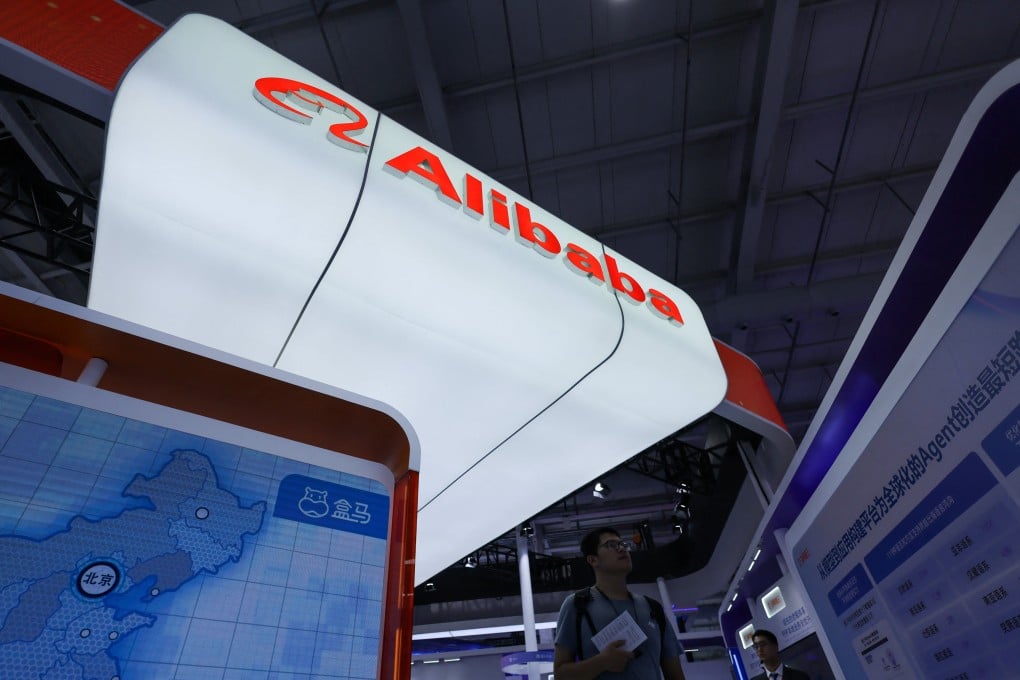Alibaba’s logo shines over the company’s booth at the China International Fair for Trade in Services (CIFTIS) in Beijing on September 10, 2025. Photo: Reuters