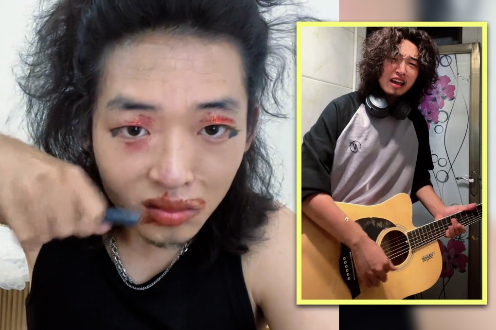 A Chinese man inspires others despite tremors and partial paralysis and shares comedy online. Photo: SCMP composite/Douyin