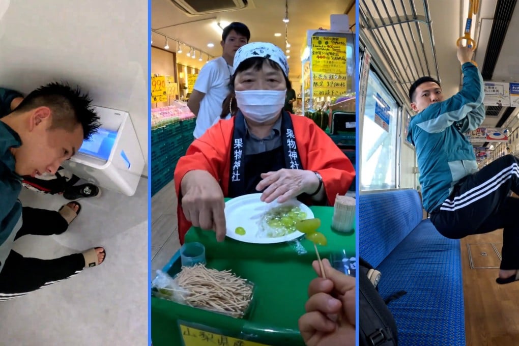 A Chinese tourist with more than 200,000 social media followers has angered netizens in Japan for his disrespectful actions. Photo: SCMP composite/Douyin