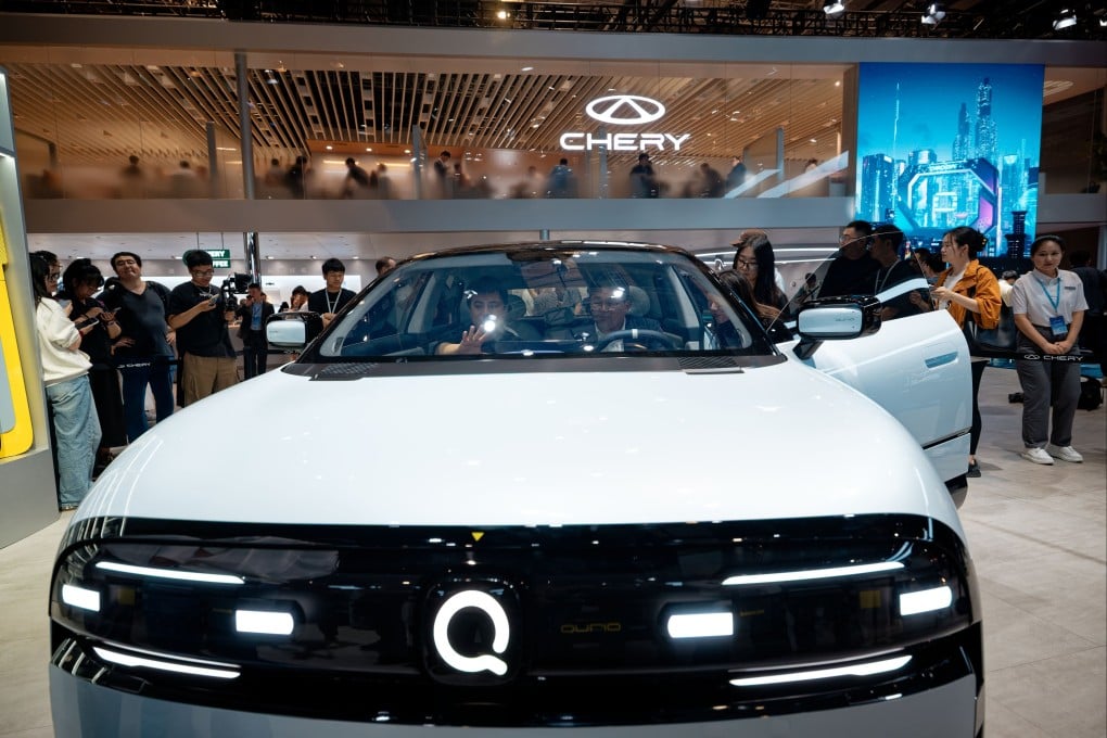 A Chery electric vehicle on display during the Shanghai Auto Show in April. Photo: EPA-EFE