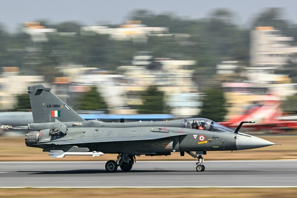 An Indian Air Force HAL Tejas fighter jet prepares to take off during a military aviation exhibition in Bengaluru in February. Photo: AFP