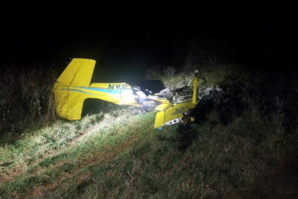 The wreckage of a plane is seen at the crash site in Mato Grosso do Sul state, Brazil, on Tuesday. Photo: Policia Civil de Minas Gerais via Reuters